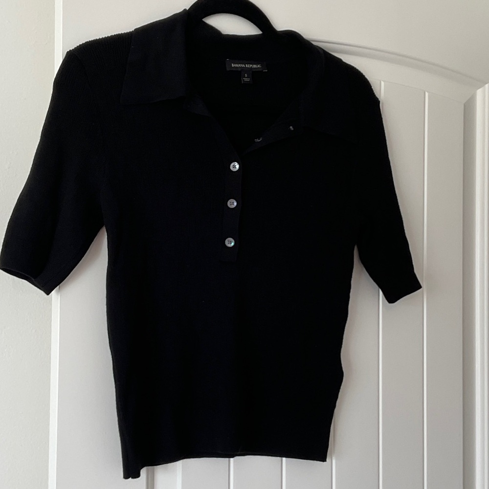 Banana Republic Black Short-Sleeve Polo